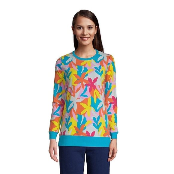 Lands’ End Tops - Lands End Serious Sweats Bold Floral Crewneck Sweatshirt Beach Colorful Large